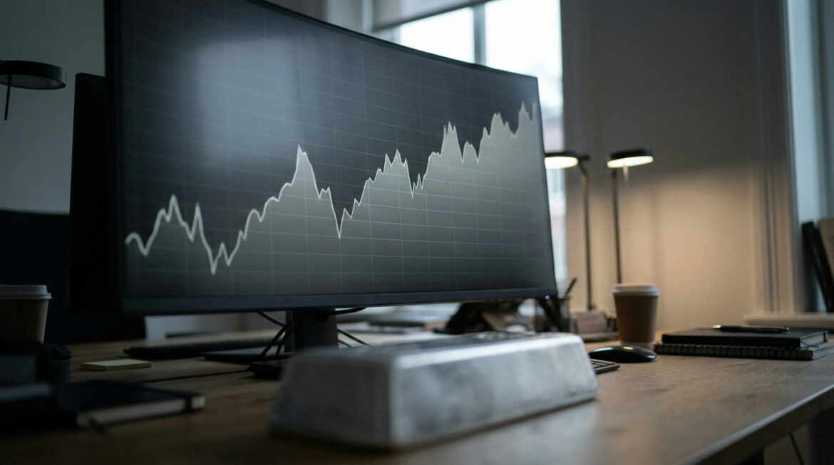 Long-term price chart with a curved and a straight line on screen, illustrating a logarithmic silver chart vs linear scale