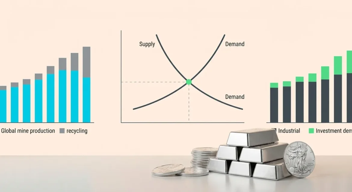 Silver Price Charts: Charts illustrating global silver supply (mine production, recycling) and demand (industrial, investment