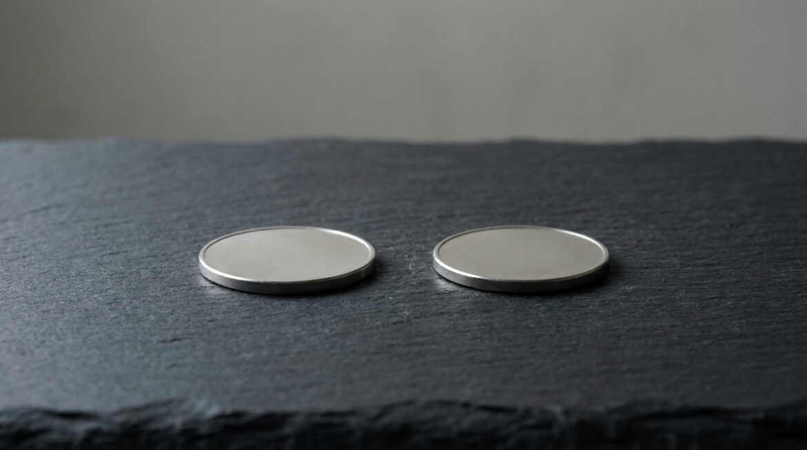 Two silver coins on either side of a small gap, illustrating the silver bid ask spread between buying and selling prices